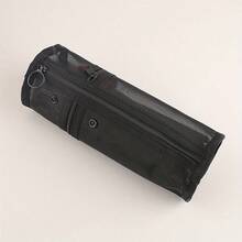 涤纶网眼两用化妆刷收纳包，便携式拉链钢盒，大容量旅行刷架，无香型，不留印 - 黑色