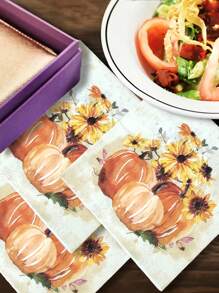 10/20/40 قطعة من المناديل الورقية المطبوعة بالأزهار والقرع الخريفية - مناديل زخرفية مزدوجة الطبقات، مناسبة لحفلات الخريف وعيد الشكر والأعراس والأعمال اليدوية، تعزز الجو الاحتفالي لأحداث موضوع والاستخدام اليومي