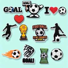 12 Peças Conjunto de Joias com Pingente de Design de Desenho Animado da Série de Futebol, Tema Esportivo de Futebol, Encantos de Sapato, Adequado para Sapatos, Bolsas de Praia, Pulseiras - Acessórios DIY Removíveis e Criativos, Design de Desenho Animado - Ideal para Aniversários, Natal, Dia dos Namorados, Halloween, Presentes de Festa