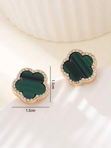1 Đôi bông tai đính đá hình cỏ ba lá thời trang nhỏ nhắn, quà tặng tiệc ngọt ngào dành cho phụ nữ - màu xanh lá - Xem 6