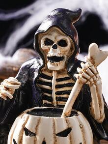 1pc Vintage Funny Skeleton Stirring Potion Decorative Statue, Resin Material Decorative Craft, Suitable For Halloween, Theme Parties, Desk And Other Personalized Decor