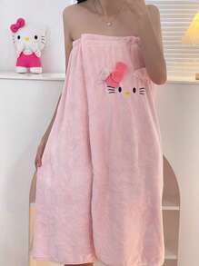 Sanrio 1 Stück Hello Kitty Bademantel Handtuch, süße rosa Korallen Fleece Katze, kann als Haarkappe verwendet werden, saugfähig und weich, ideal als Geburtstagsgeschenk für Freunde (einige Teile können zufällig sein), Duschhandtücher für Schönheitssalon, Hotel, Sport, Zuhause Essentials, Handtuch, Hautpflege