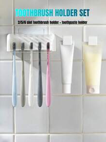 2pcs Punch-Free Wall-Mounted Toothbrush Holders Wall Mounted With Cover, Electric Tooth Brushing Holder For Bathroom,Toothpaste Storage Rack, 2/5/6 Slots Self Adhesive Toothbrush Organizer For Family,Bathroom Organizer Accessories (White)