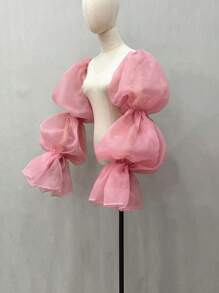 1 Stück weißer Organza 3-stufiger aufgeblähter Ärmel-Manschetten Braut Oberarmbinde mit Gummi für Halloween