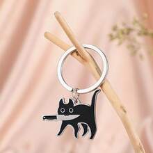 Elegant Cat Keychain Gift For Women - Adorable Black Cat Keyring, Purr-Fect Present For Cats Lovers, Unique & Funny Kitty Accessories - 黑色 - 查看 7