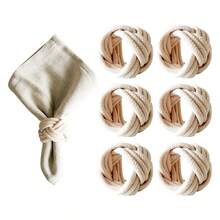 6pcs/Set Handmade Woven Flower Shaped Napkin Rings, 1.57*1.97inch (4*5cm) Thick Rope Woven Napkin Rings, Farmhouse Napkin Rings For Thanksgiving, Birthday Party, Wedding Table Decor