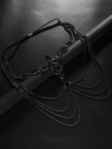 1pc Exaggerated Rhinestone Black Mask, European & American Style Makeup Party Accessory For Women