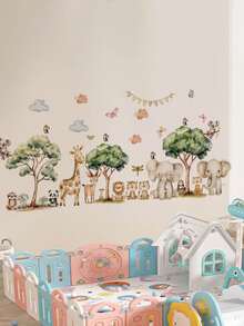 2pcs/1PC Wall Decals -[Forest Small Animal Wall Stickers, Cartoon Line Animal Wall Stickers] PVC Self-Adhesive Removable Wall Stickers For Nursery, Kids' Room, Playroom, Or Classroom – Cute & Creative Wall Decor For Any Space - Multicolor - View 2