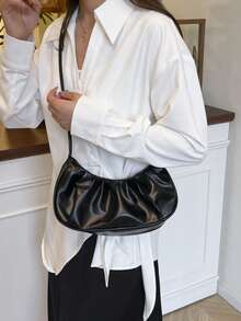 时尚轻巧的新月形褶皱商务包，适合少女、大学生、年轻专业人士和办公室职员，非常适合办公室、学校、工作、商务活动、通勤、户外活动、旅行和社交场合