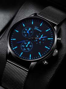 1pc Casual Men's Quartz Watch, Simple Circular Dial, Metal Mesh Strap, The Best Gift For Men, Suitable For Holiday Gifts And Daily Wear