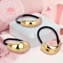 1/3 件金色发带，适合浓密头发的金属发带，优雅耐用的几何设计，金色发饰弹性好且不易损坏的马尾辫袖口夹，3 种款式盒装节日礼物 - 金色 - 查看 10