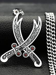 Imam Ali Sword Muslim Islam Knife Chain Necklace For Men Women Stainless Steel Arabic Zulfiqar Enamel Pendant Necklaces Jewlery