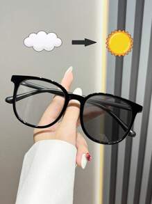 1 副男女通用黑色圆框时尚变色眼镜，适合户外旅行和日常生活、返校、办公室、度假、拍照方形墨镜