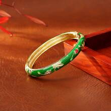 1 pieza Nuevo brazalete de estilo bohemio con baño de oro, esmalte y cloisonné con diseño floral, adecuado para joyería de mujeres y niñas