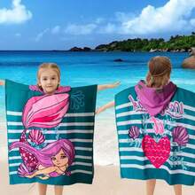1pc Kid's Hooded Beach Poncho Towel, Quick Dry Absorbent Cloak Robe, Convenient Changing, Unisex Cute Floral Design, Available In 2 Sizes - Multicolor - View 20