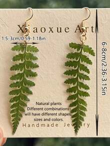 Plant Green Leaf Earrings, Hand-Pressed Plant Leaf Earrings, Dry Leaf Resin Earrings, Women'S Handmade Jewelry, Birthday Gifts For Her - màu xanh lá - Xem 7