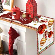1pc/270pcs Christmas Table Runner, Colorful Christmas Ornament Design Table Runner, Polyester Material, 35x181cm, Winter Christmas Home Party Gathering, Restaurant Living Room Table Center Decor, Indoor Outdoor Dining Table Center Decor, Room Decor, Home Decor, Kitchen, Decorative Style, Kitchen Decor, Room Decor, Christmas Decoration