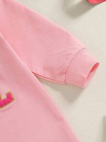 1st Birthday Outfit Baby Boy Girl Jumpsuit Cute Embroidery Long Sleeve Romper Bodysuit One Year Old Birthday Clothes - 粉色 - 查看 4