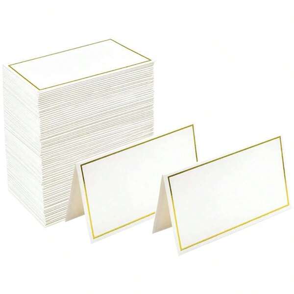 20/30PCS White Gold Seat Card, Small Tent Card With Gold Foil Border, Rectangular Blank Card, Suitable For Paper Seat Table Protection Card, Wedding DIY, Table Arrangement, Plastic Card Signage For Dinner, Home Decoration, Parties And Weddings.,For School Supplies,Back To School