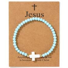 1PC/Casual Personalized/Minimalist Cross Pendant/Gold Bead, Colorful Bead Bracelet, Easter Limited Edition/Easter Card/Lucky Bracelet/Drawstring Design With Adjustable Length, Personalized Multifunctional Daily Accessory, Versatile, Gift For Family And Friends