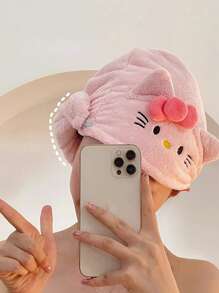 Sanrio 1 Stück Hello Kitty Bademantel Handtuch, süße rosa Korallen Fleece Katze, kann als Haarkappe verwendet werden, saugfähig und weich, ideal als Geburtstagsgeschenk für Freunde (einige Teile können zufällig sein), Duschhandtücher für Schönheitssalon, Hotel, Sport, Zuhause Essentials, Handtuch, Hautpflege