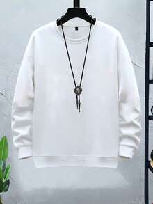 2pcs/Set Men's Solid Color Drop Shoulder Long Sleeve Casual Loose Crew Neck Sweatshirt - Black and White - View 6