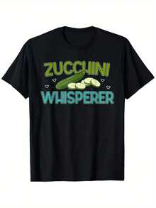 Zucchini Whisperer Men'S Casual Cotton T-Shirt - Fun Vegetable Design, Comfortable Round Neck, 100% Cotton, All-Season Wear, Sizes S-XXXL, Whimsical Graphic Tee For Men-100% Cotton T-Shirt - Black - View 1