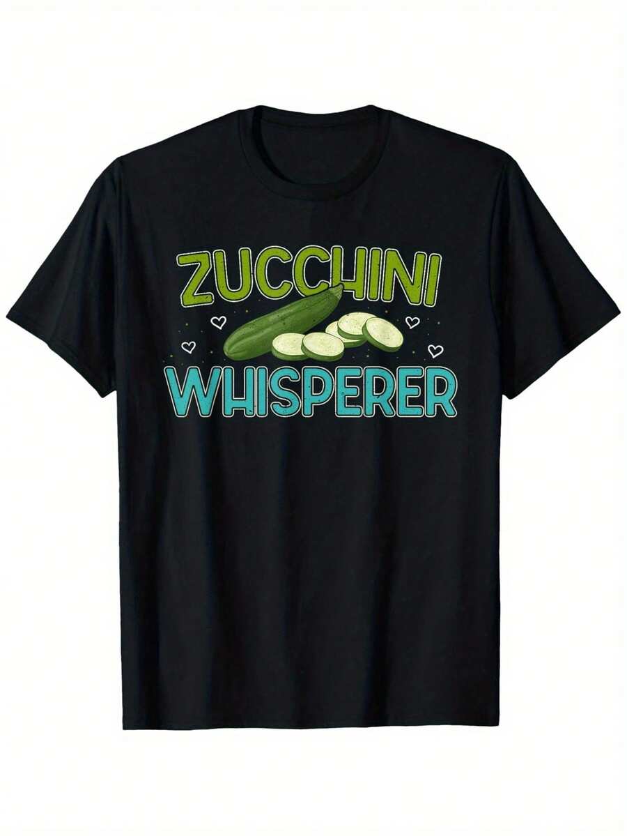 Zucchini Whisperer Men'S Casual Cotton T-Shirt - Fun Vegetable Design, Comfortable Round Neck, 100% Cotton, All-Season Wear, Sizes S-XXXL, Whimsical Graphic Tee For Men-100% Cotton T-Shirt - Black - View 1