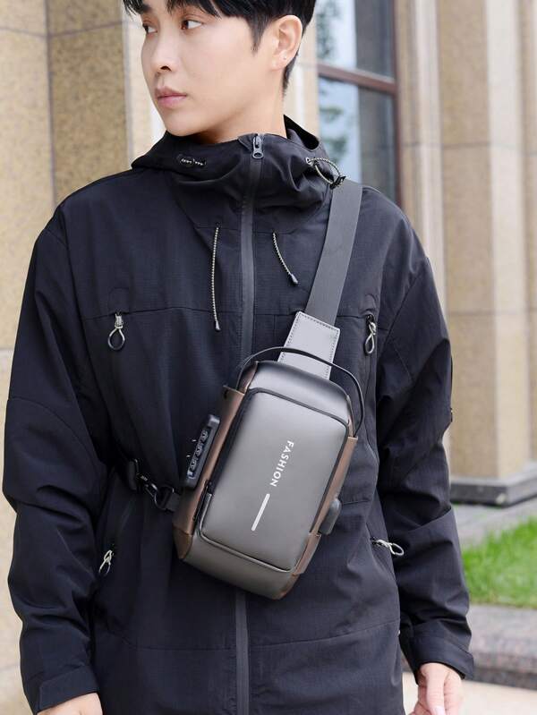 1 pieza Bolso de pecho para hombre, bolso de pecho multifuncional para hombre con contraseña antirrobo, de un solo hombro, deportivo, impermeable, de gran capacidad, bolso de motocicleta de carreras genial