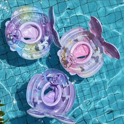1 pezzo Anello da nuoto gonfiabile carino, con design a coda di sirena e volante, decorazione glitterata, adatto per feste in piscina