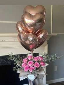 kumozawa 10 个玫瑰金色心形铝箔气球，10/18 英寸 - 耐用且易于使用，适用于浪漫庆典、婚礼和派对装饰、婚礼气球 - 玫瑰金 - 查看 8