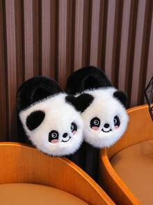 一双可爱卡通熊猫2025新款儿童秋冬毛绒拖鞋休闲舒适保暖防滑软底家居拖鞋