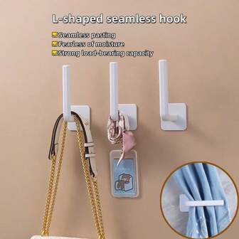 10个/5个/4个/1个自粘挂钩，无需钻孔，适用于帽子、毛巾、钥匙、杂物等，节省家居空间，是玄关、走廊、浴室和宿舍的理想之选。L型帽子挂钩，棒球帽挂钩，无痕免钻孔粘钩，简约收纳，多功能壁挂式设计。