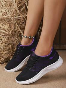 1 Pair Women's Breathable Mesh Sneakers, Lightweight Cushioned Soles, Casual Versatile Fit, Suitable For Running, Workout, Daily Commute, Comfortable For Long-Wear - Purple - View 9