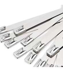 100 قطعة/عبوة من أربطة الكابلات المعدنية المقاومة للصدأ والحرارة العالية من الفولاذ المقاوم للصدأ، مناسبة للتطبيقات الميكانيكية والسيارات والعادم وغيرها، مصنوعة من مادة الفولاذ المقاوم للصدأ