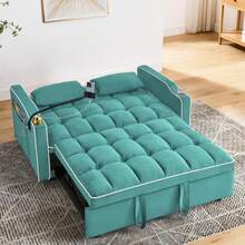 55.51 Inch Versatile Foldable Sofa Bed In 3 Lengths, Modern Sofa Sofa Sofa Velvet Pull-Out Bed, Adjustable Back And With USB Port And Ashtray And Swivel Phone Stand (Green) - Green - View 2
