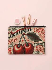 1 件复古樱桃化妆包 - 樱桃设计复古化妆包，便携式旅行收纳袋，可收纳刷子和洗漱用品，男女通用美学配件包，健身、露营、商务旅行、化妆旅行包、圣诞礼物 - 彩色 - 查看 3