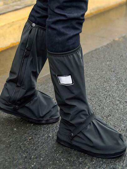 1 par de botas de lluvia plegables y portátiles de color negro con cordones, antideslizantes y impermeables, diseño de caña alta, disponibles en múltiples tallas, aptas para uso en exteriores, escuela, taller, hogar, viajes, ciclismo y almacenamiento de calzado para días lluviosos.