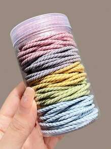 50个/罐 时尚高弹细发圈，简约基础款发圈，细罗纹发圈，小巧精致发饰，礼品，马尾辫发圈，发绳，橡皮筋，发绳头饰 - 彩色 - 查看 12