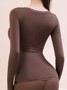 2pcs Women's Ultra-Thin Underwear Set, Soft & Comfortable Round Neck Long Sleeve Base Layer Top, Hyaluronic Acid Skin-Friendly Seamless Skin-Friendly Shirt, Comfortable Fabric Suitable For Underwear And Sleepwear - Multicolor - View 5