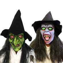 1pc Halloween Witch Horror Mask, Witch Long Hair Latex Hat Mask, Hat Performance Long Hair Old Witch Mask, Multiple Styles Available