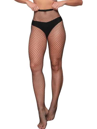 Meia Calça Arrastão Trama Média Cós Alto Inteira Gótica Cosplay Cor Preto