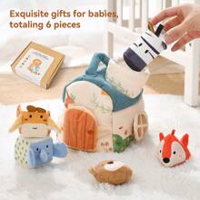 Juguete de peluche con forma de casa de dibujos animados, juguete táctil y visual para bebés, juguete educativo para reconocimiento de colores y cognición animal, juguete calmante para bebés, ayuda a ejercitar el movimiento de la mano del bebé, gran regalo para Navidad, Halloween, cumpleaños