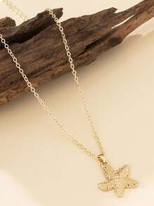 1: A Golden Metal Starfish Pendant Necklace, Suitable For Daily Wear And Beach Jewelry During Holidays Accessories - Multicolor - View 2