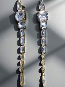 返校季最佳朋友教师节礼物配饰不对称白色水钻耳环女士时尚珠宝新款时尚大水晶长流苏吊坠耳环不对称白色水钻耳环高品质百搭款式耳环