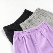 Lontakids Toddler Girl Flare Pants 3 Pack Ruffle Ribbed Baby Bell Bottoms Slub Cotton Solid Elastic Waist Trousers - GreyBlackPurpleLine - 查看 7