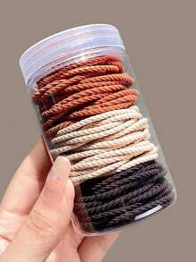 50个/罐 时尚高弹细发圈，简约基础款发圈，细罗纹发圈，小巧精致发饰，礼品，马尾辫发圈，发绳，橡皮筋，发绳头饰 - 彩色 - 查看 11