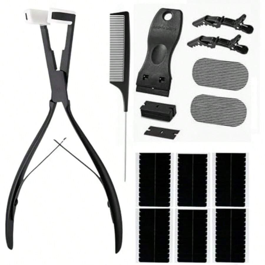 MHair Extensions Tools Kit Tape In Hair Sealing Pliers Tool Kit Profional Flat Surface Sealing Hair Extension Plier Tools With Double Sided Replacement Adhesive Hair Extension Tape Tabs8001 - as pic - View 1