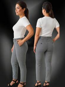 Pantalón de vestir entallado tela patron  pata de gallo - Gris - Ver 5