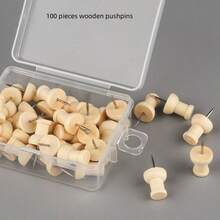 100 件木质图钉，木制图钉，Wowot 木质图钉，带钢钉，适用于软木板、地图、照片、家庭办公室手工项目、学校用品、返校 - 均碼 - 查看 13